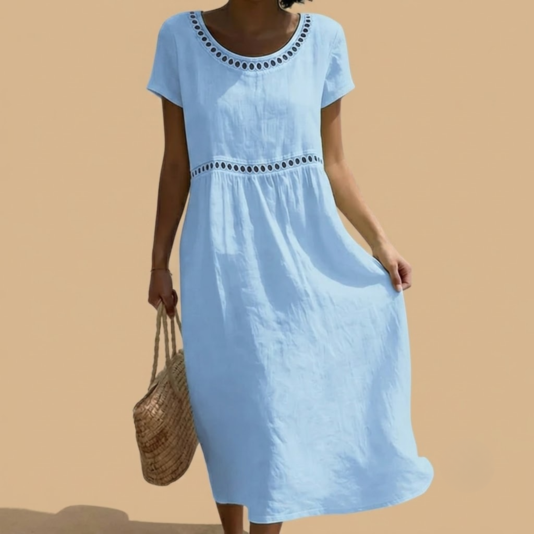 Vacation Linen Dress Blue Front View