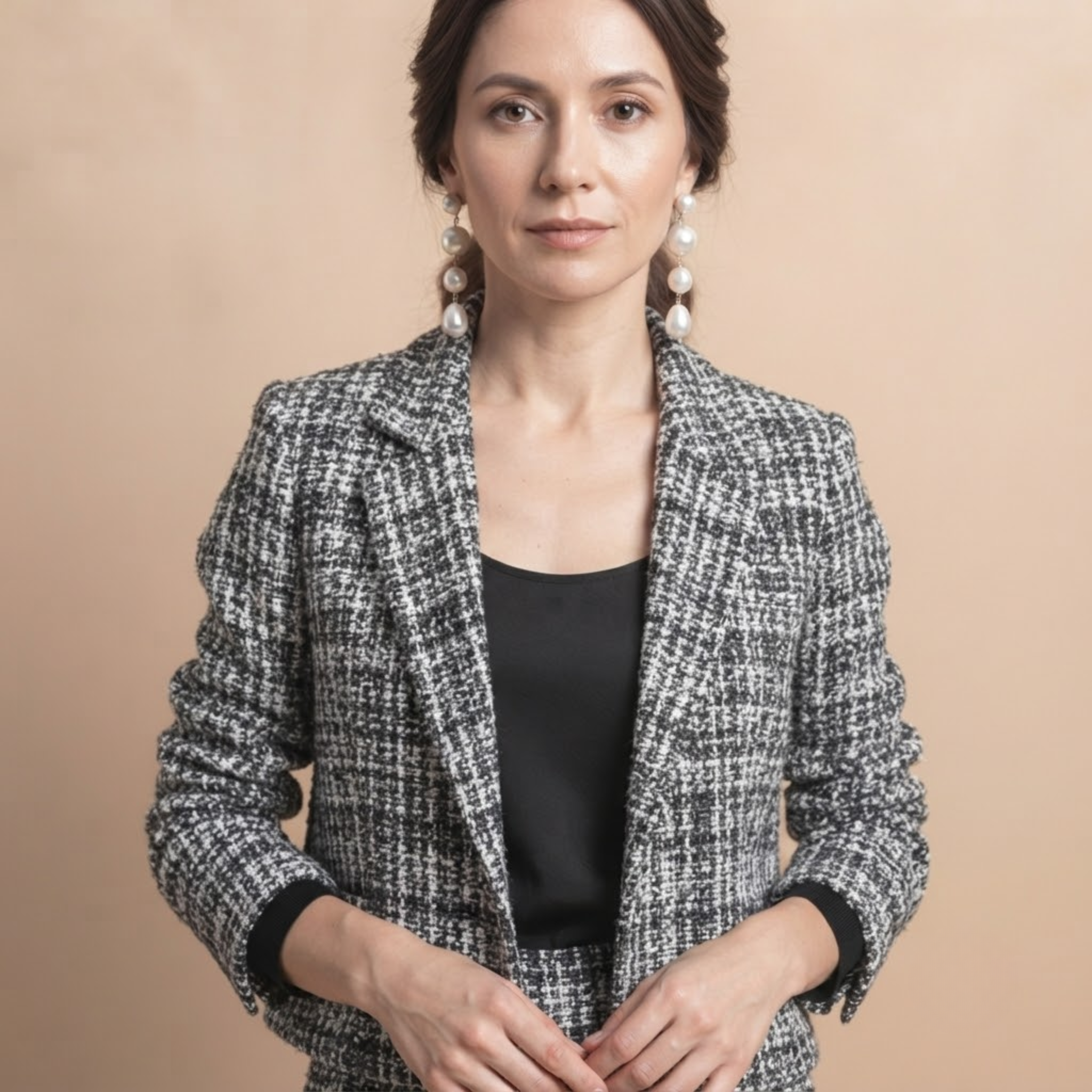 Valentina Frayed Jacket in Black featuring textured frayed trim and tailored design.