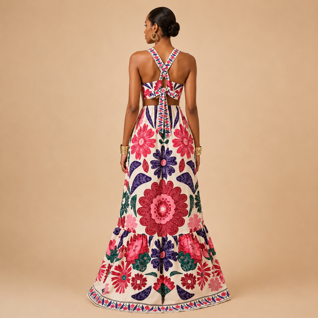 Verity Maxi Dress Floral-Print Halter Cutout-Waist