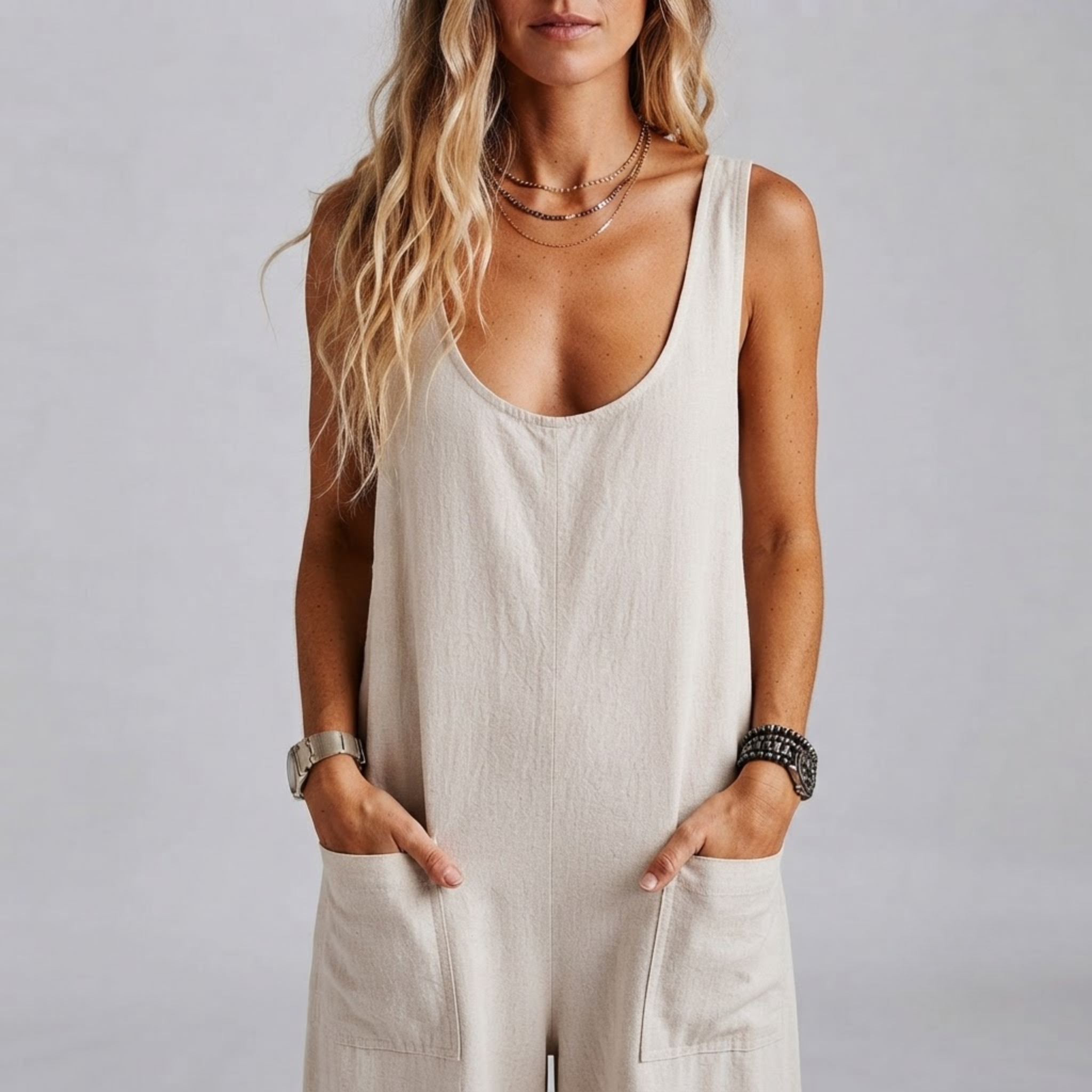 Willa Denim Wide-Leg Jumpsuit in White front close-up