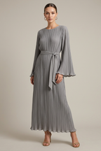 Marisol Maxi Dress Pleated Bell-Sleeve Belted
