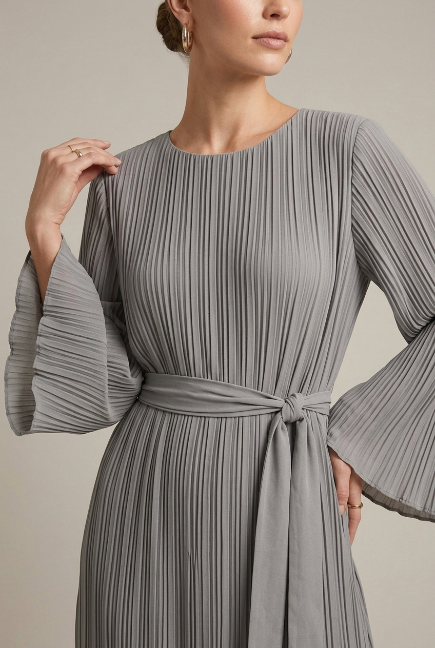 Marisol Maxi Dress Pleated Bell-Sleeve Belted