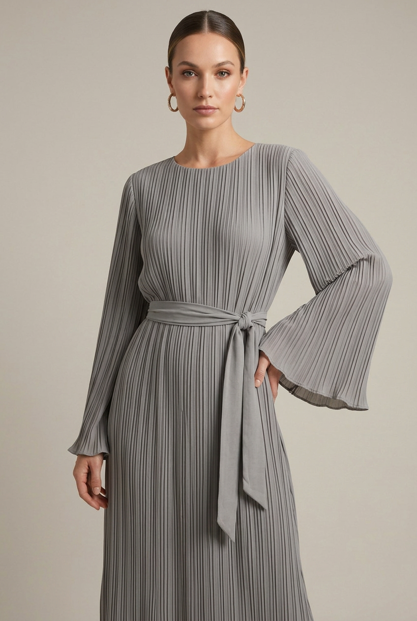 Marisol Maxi Dress Pleated Bell-Sleeve Belted