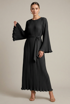 Marisol Maxi Dress Pleated Bell-Sleeve Belted