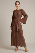 Marisol Maxi Dress Pleated Bell-Sleeve Belted