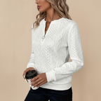 Women's Cable Knit Sweater White Side View