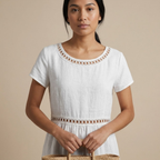 Women's Linen Dress Weib White Closeup View