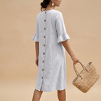 Women's Midi Linen Dress White BackView