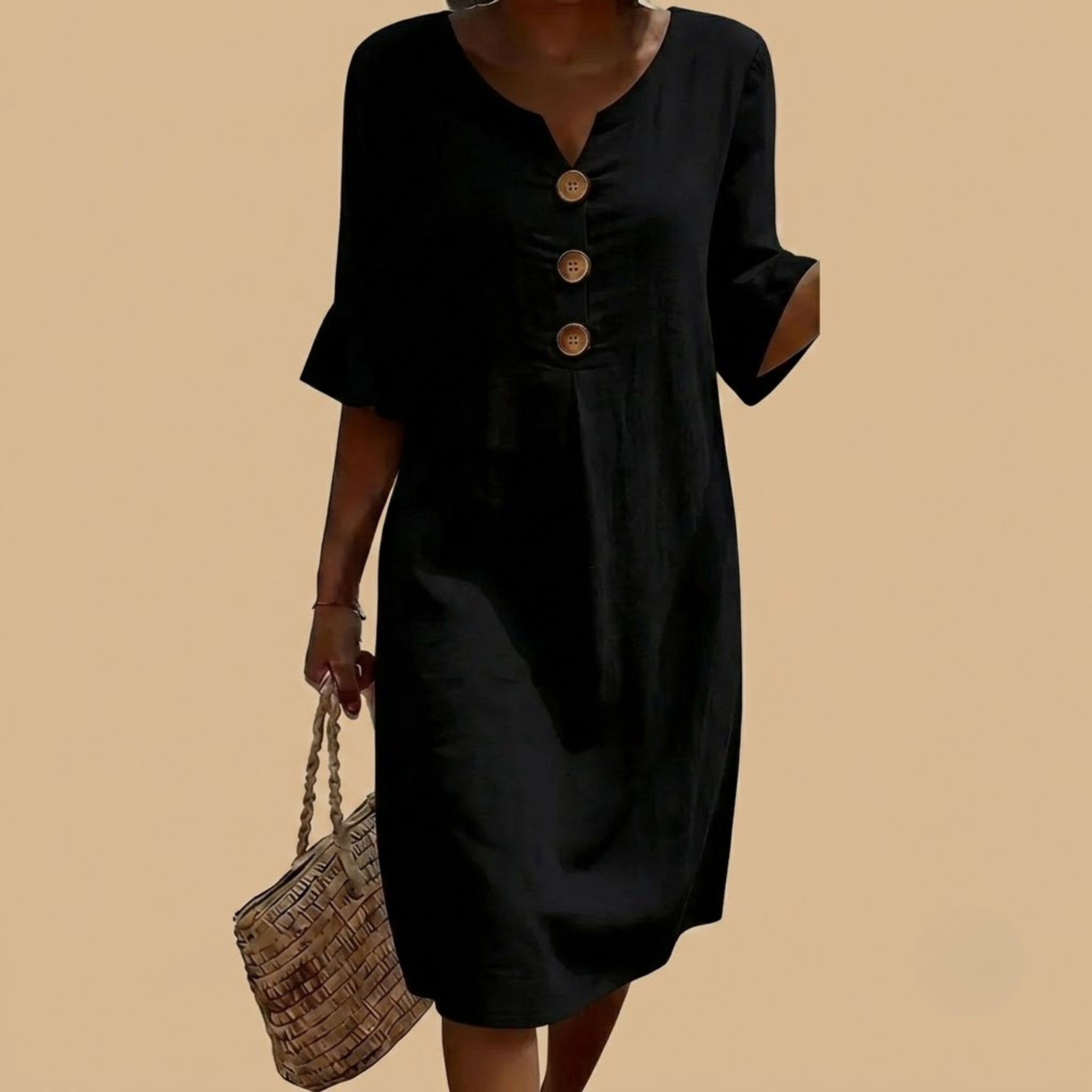 Women's Ruffle Dress Black Front View