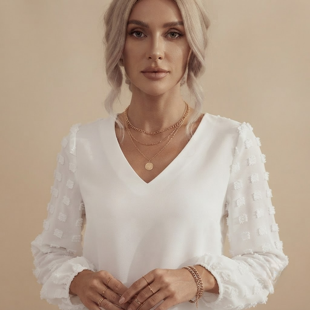 Women's Swiss Dot Blouse White Closeup View