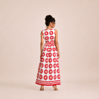 Yolanda red floral jumpsuit maxi dress, back view, designed by Bella Hudson