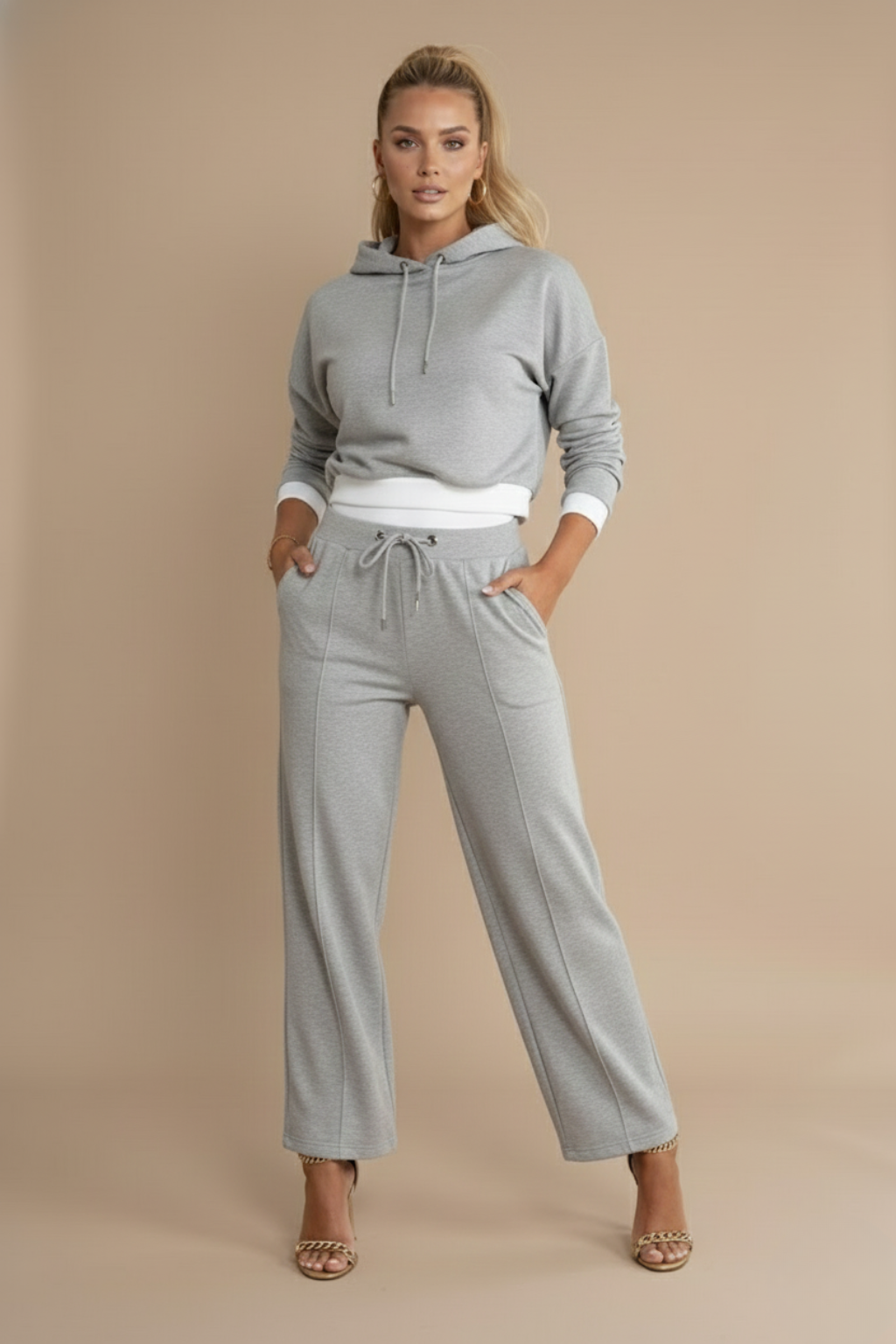 Adalynn hoodie wide-leg tracksuit set, Grey