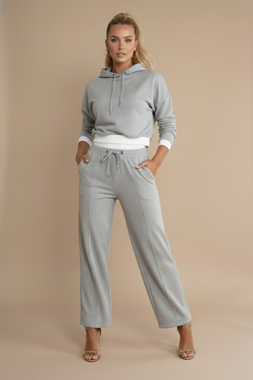 Adalynn hoodie wide-leg tracksuit set, Grey