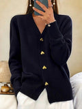 Adelaide Heart-Button Cardigan, Black