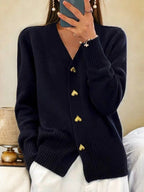 Adelaide Heart-Button Cardigan, Black