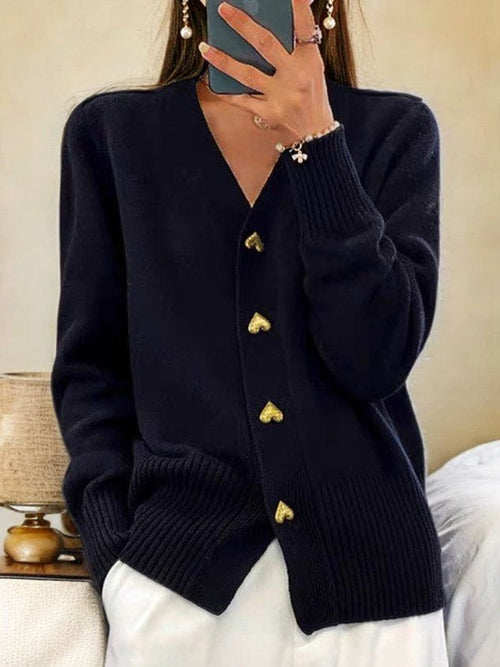 Adelaide Heart-Button Cardigan, Black