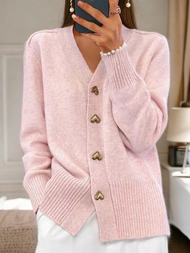 Adelaide Heart-Button Cardigan, Pink