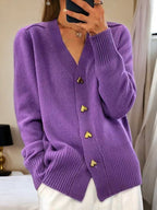 Adelaide Heart-Button Cardigan, Purple