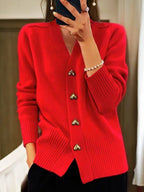 Adelaide Heart-Button Cardigan, Red