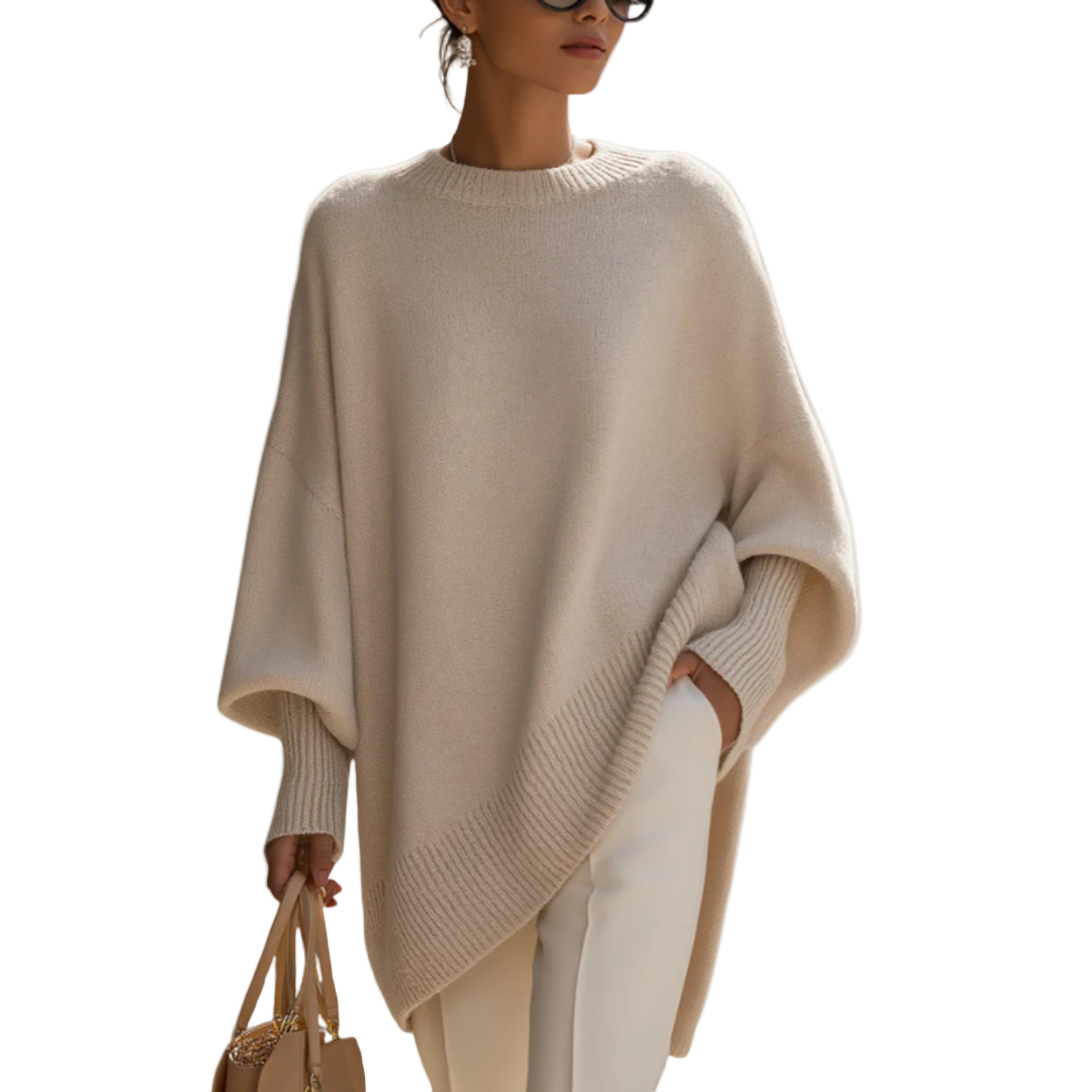 Adrienne Oversized Asymmetric-Hem Sweater, Beige