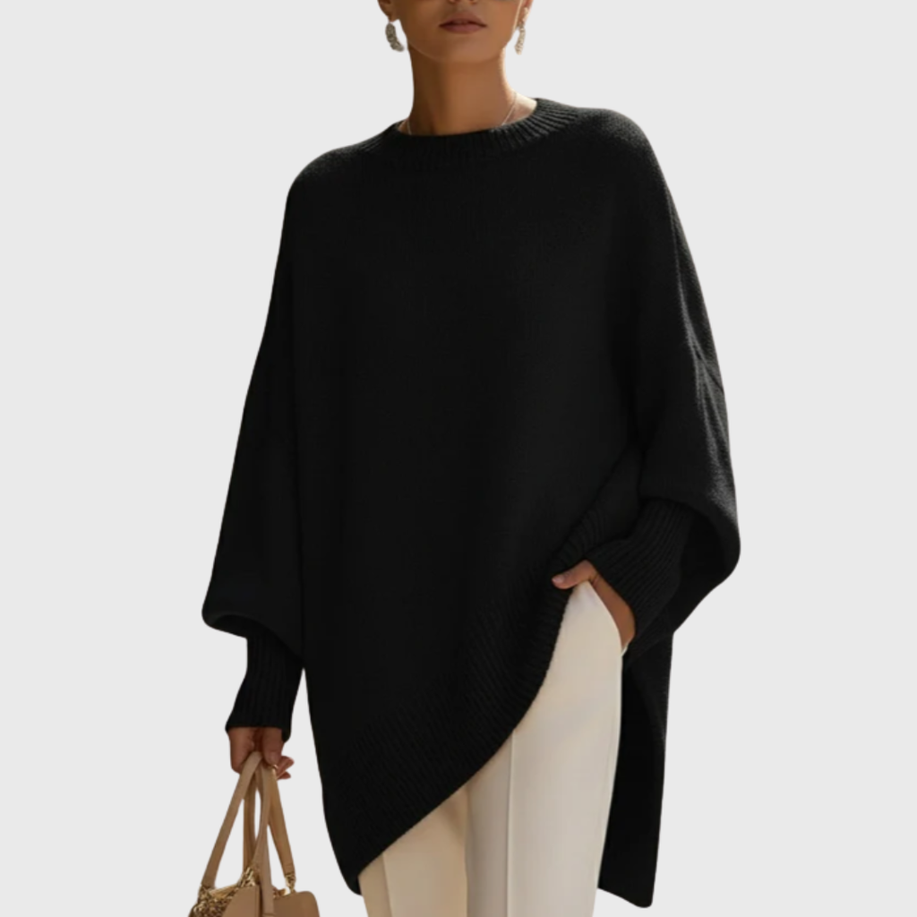 Adrienne Oversized Asymmetric-Hem Sweater, Black