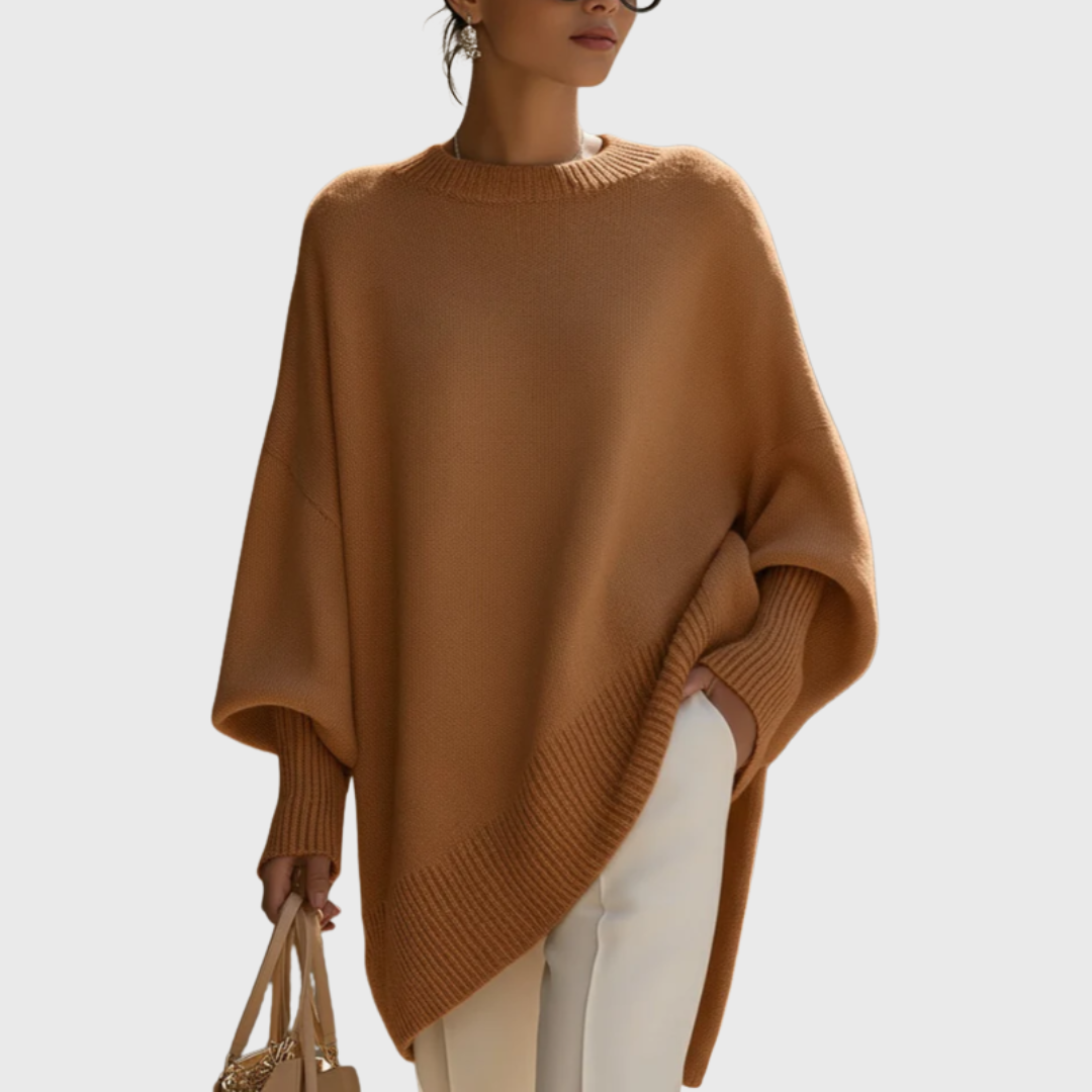 Adrienne Oversized Asymmetric-Hem Sweater, Brown