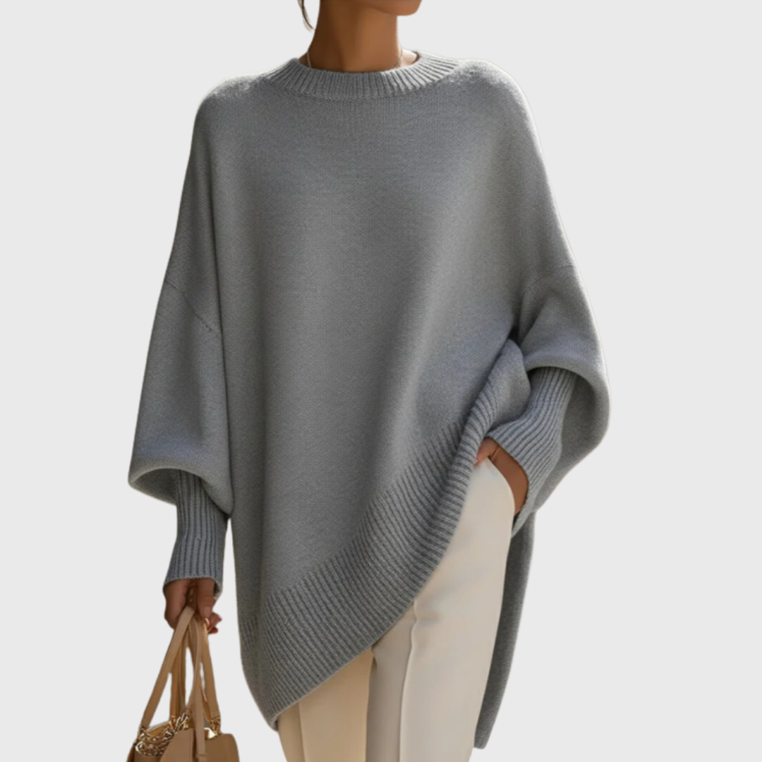Adrienne Oversized Asymmetric-Hem Sweater, Gray