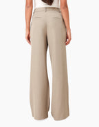 Althea Taupe wide-leg pants shown from the back with welt back pockets and a full-length wide leg.
