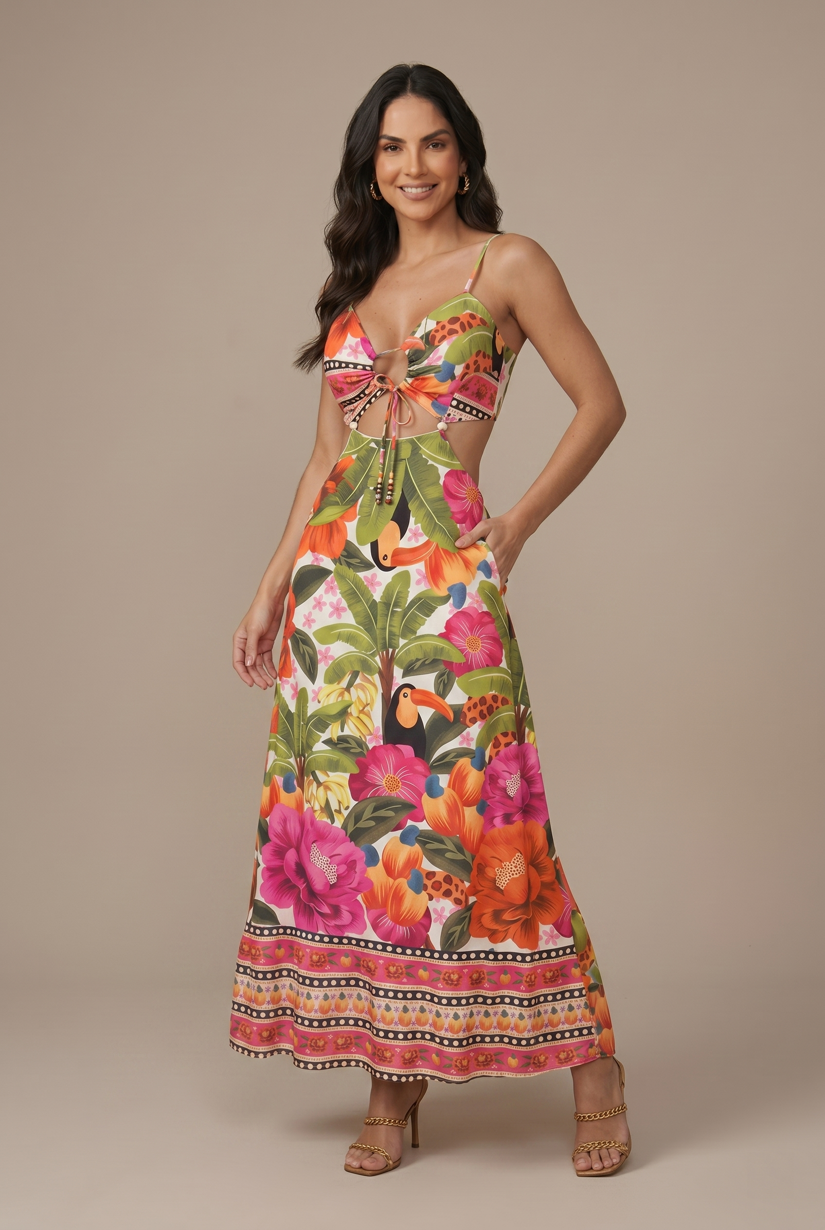 Amaranta bohemian spaghetti-strap maxi dress, Orange