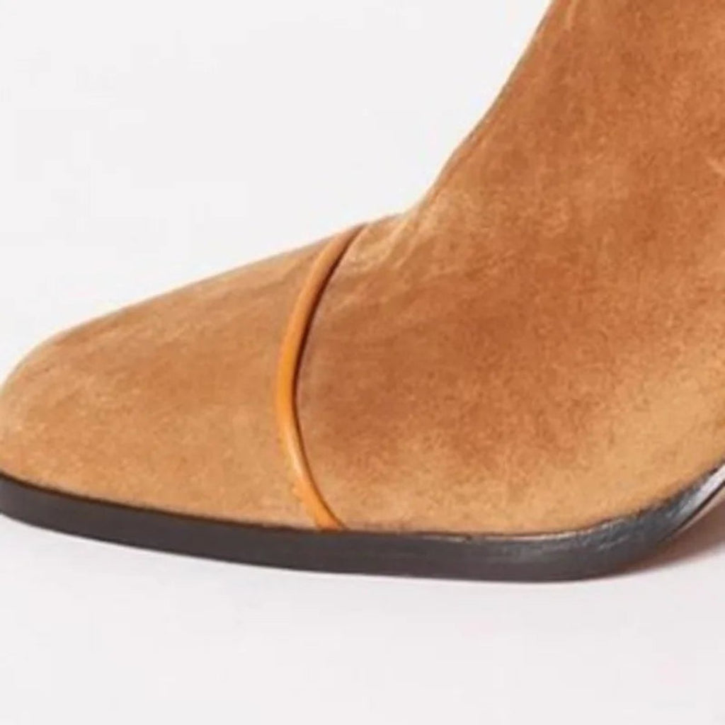 Amelia Block-Heel Suede Leopard-Toe Ankle Boots, back view