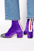 Amelia Block-Heel Suede Leopard-Toe Ankle Boots, Purple