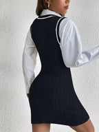 Amelia sleeveless cable-knit mini sweater dress with fitted silhouette, shown from the back
