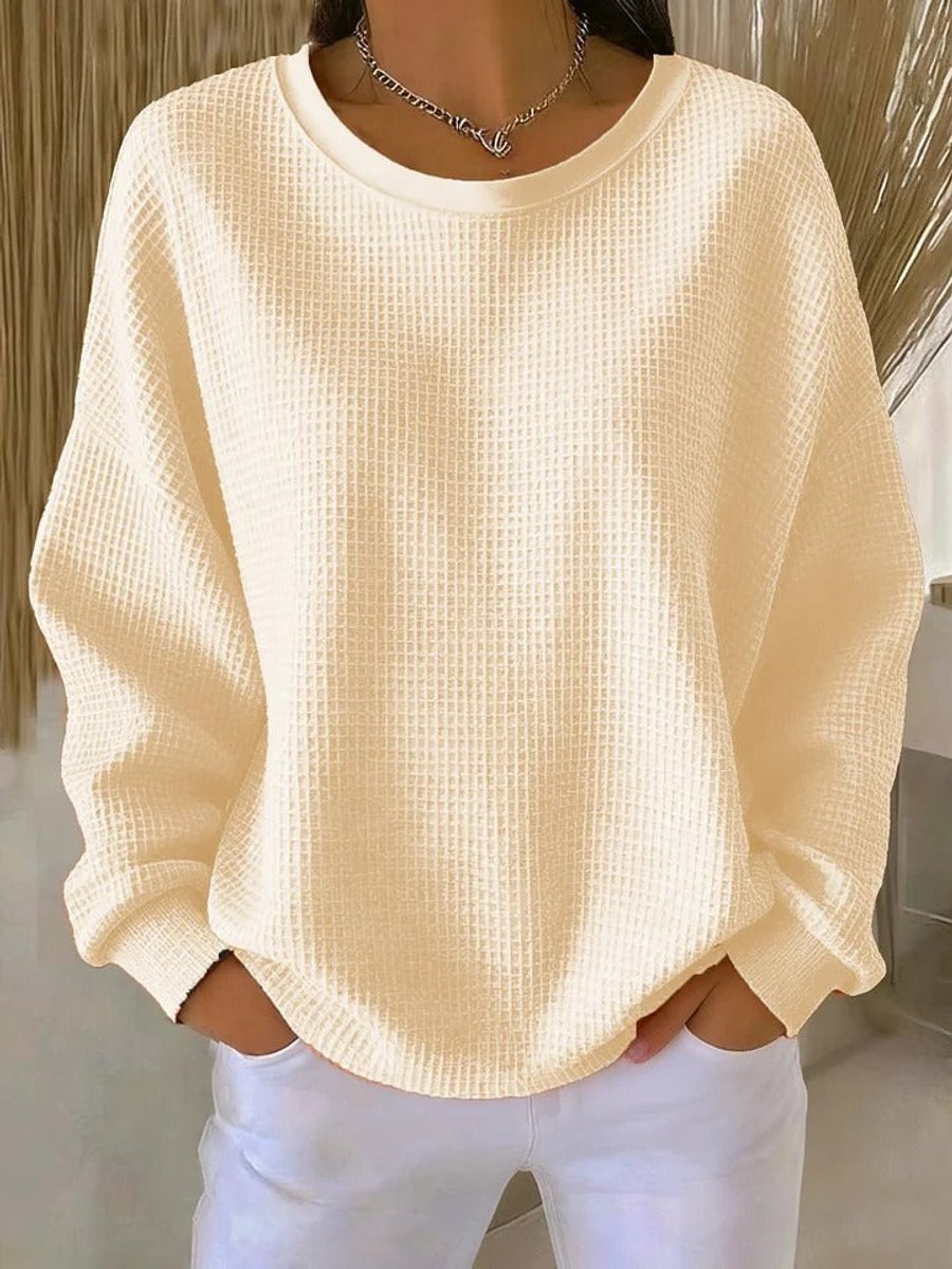 Anneliese Waffle-Knit Oversized Sweater, Apricot