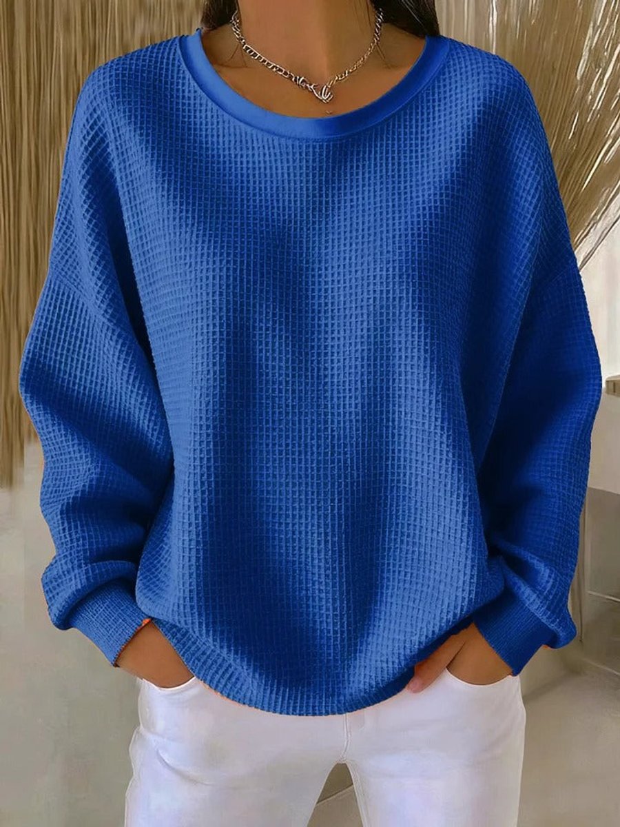 Anneliese Waffle-Knit Oversized Sweater, Blue
