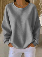 Anneliese Waffle-Knit Oversized Sweater, Gray