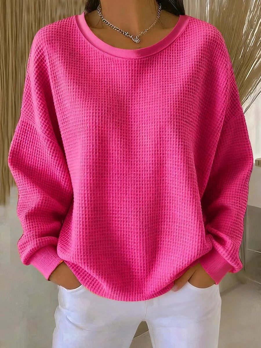 Anneliese Waffle-Knit Oversized Sweater, Hot Pink