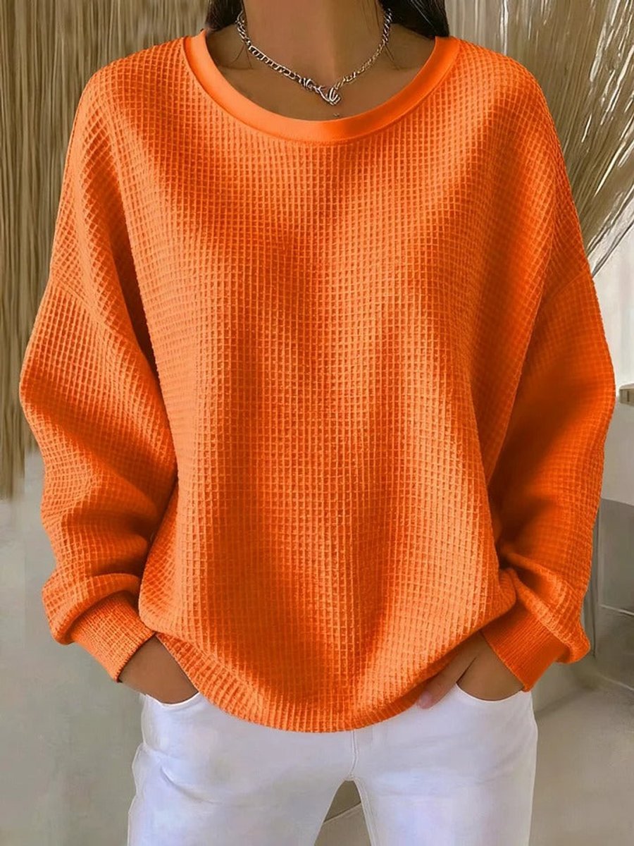 Anneliese Waffle-Knit Oversized Sweater, Orange