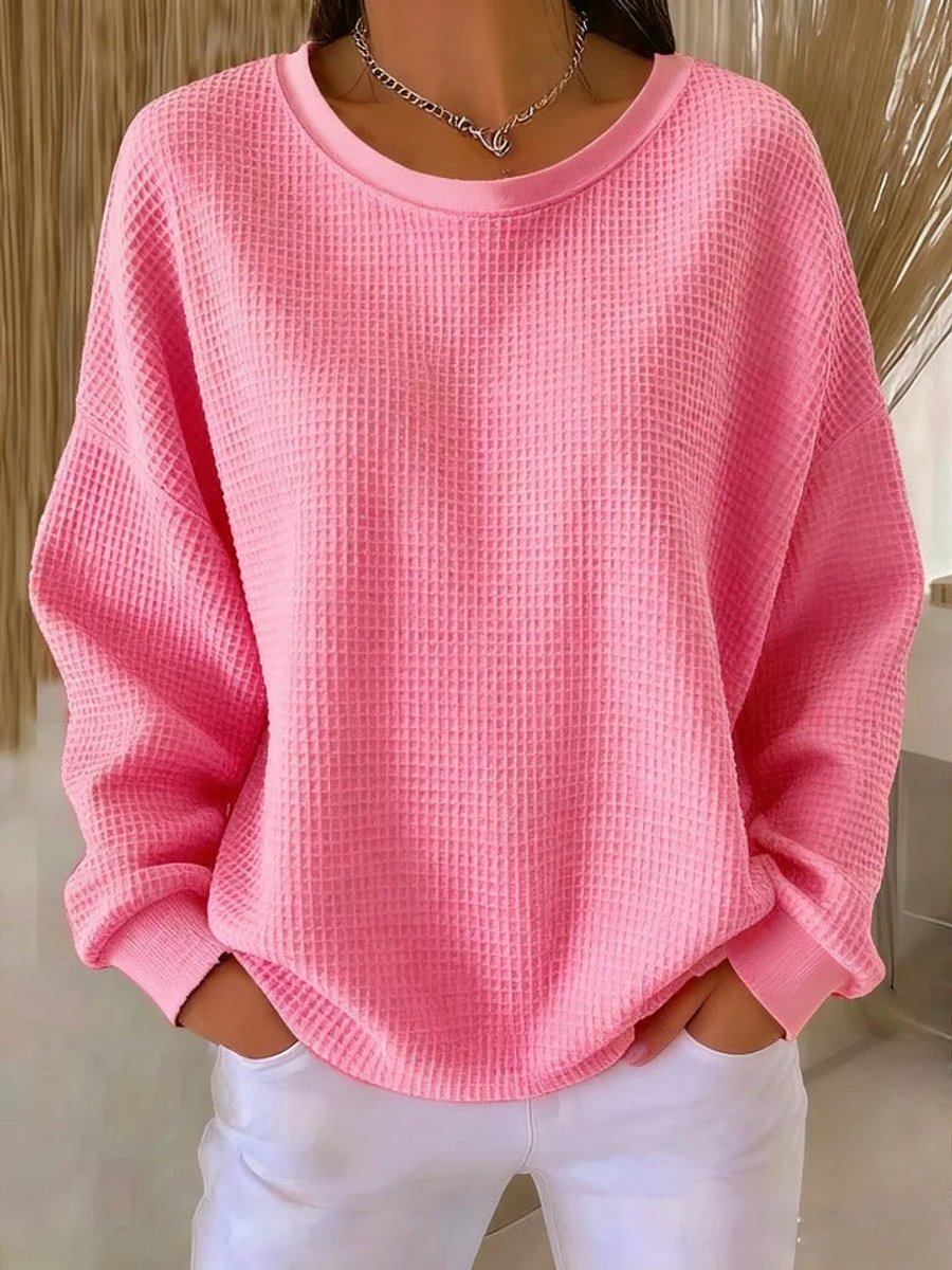 Anneliese Waffle-Knit Oversized Sweater, Pink