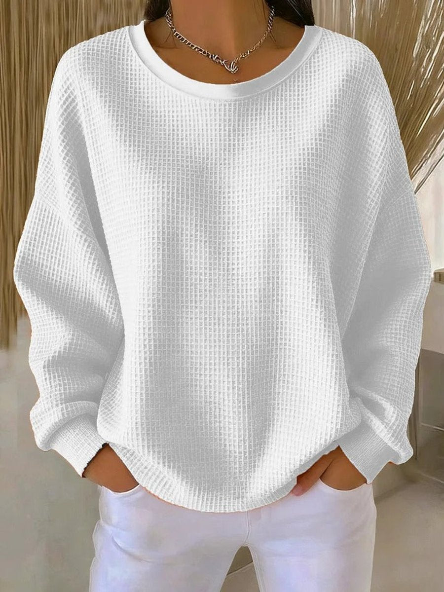 Anneliese Waffle-Knit Oversized Sweater, White