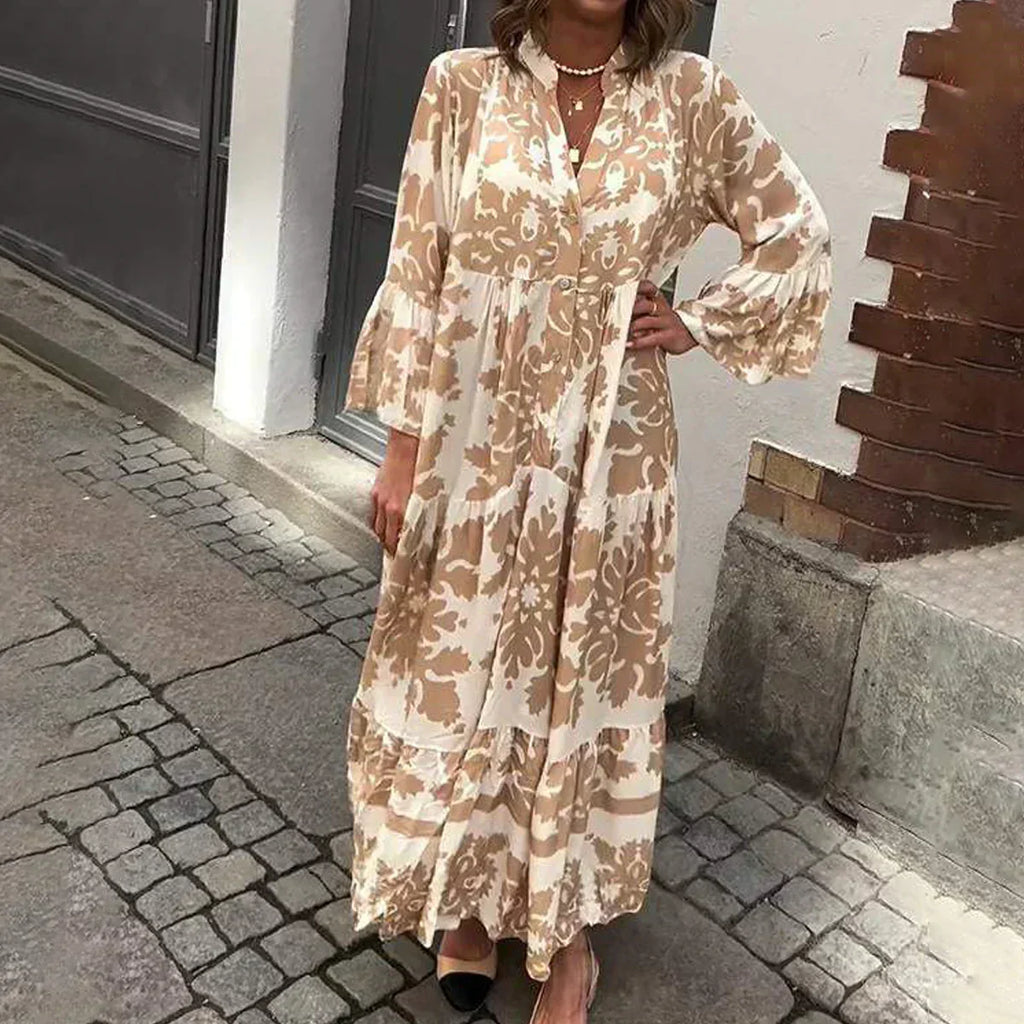 Anouk printed long-sleeve midi dress, view 1