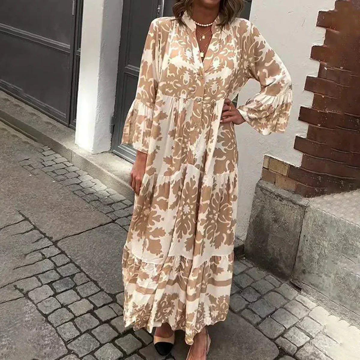 Anouk printed long-sleeve midi dress, view 1