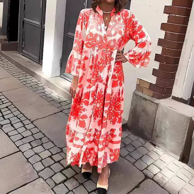 Anouk printed long-sleeve midi dress, view 3