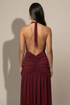 Anouska evening halter plunge maxi dress, back view