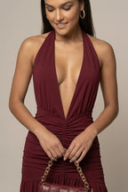 Anouska evening halter plunge maxi dress, detail view