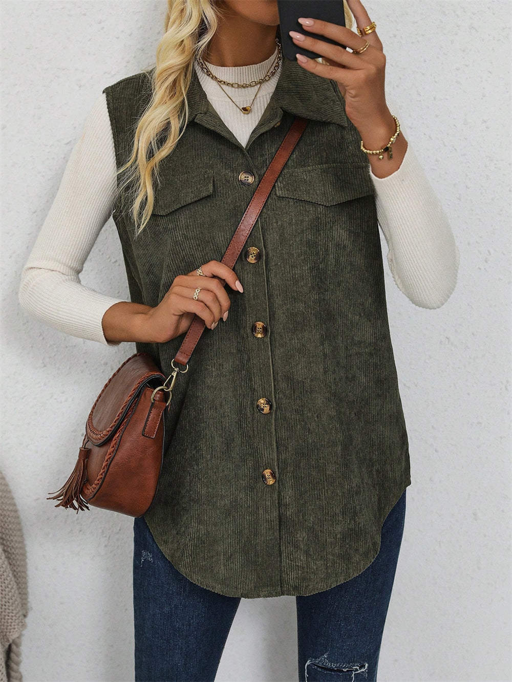 Antonia Ribbed Shirt Vest, front view