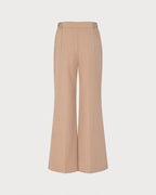 Anwen Khaki wide-leg pants shown from the back with a partially elasticated waistband and center crease.