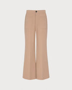 Anwen Khaki wide-leg pants in a front flat view showing the button closure and two patch pockets.