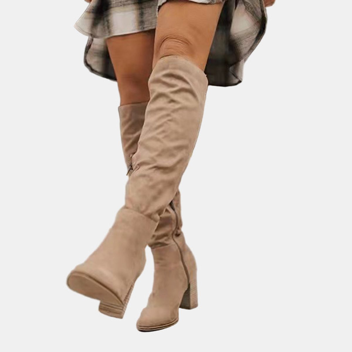 Aria Over-the-Knee Block-Heel Stretch Boots, Beige