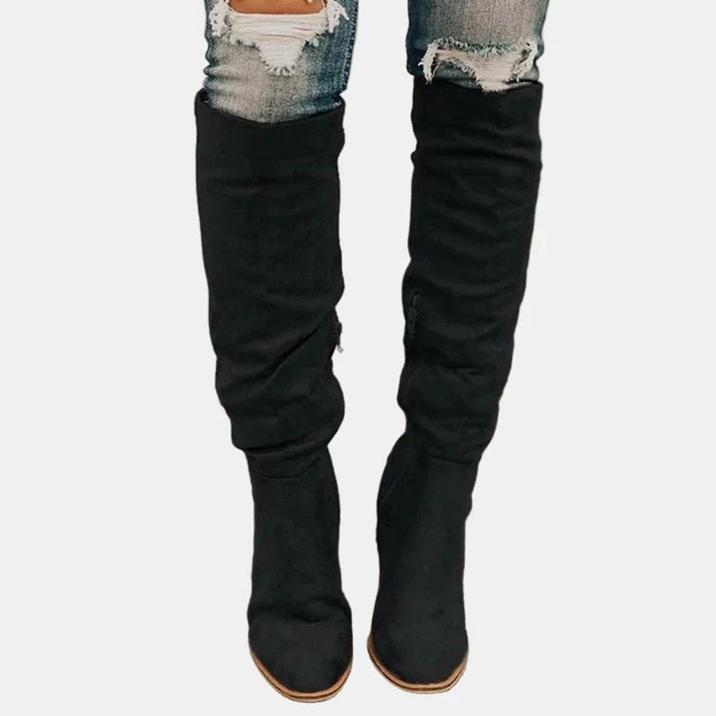 Aria Over-the-Knee Block-Heel Stretch Boots, Black