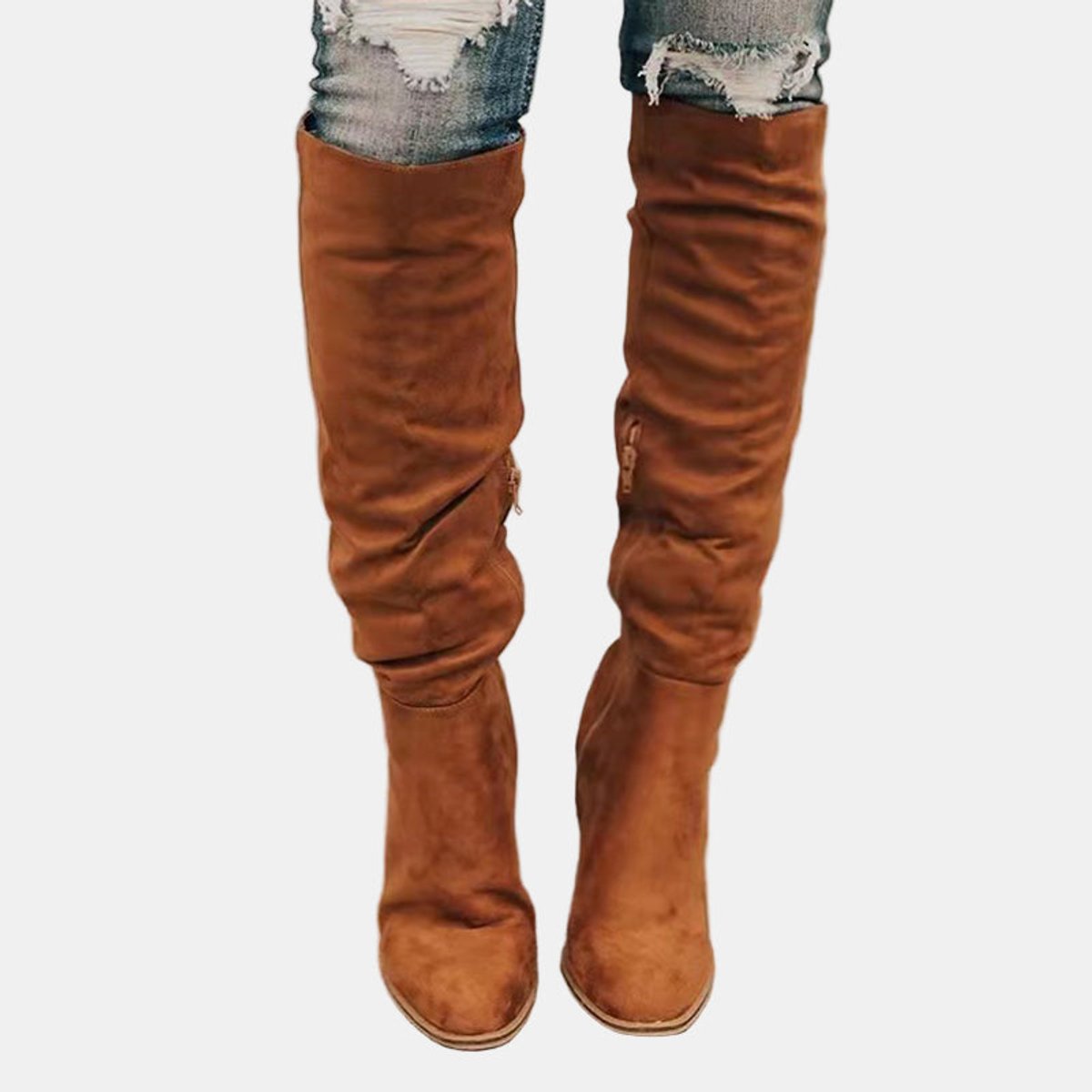 Aria Over-the-Knee Block-Heel Stretch Boots, Brown